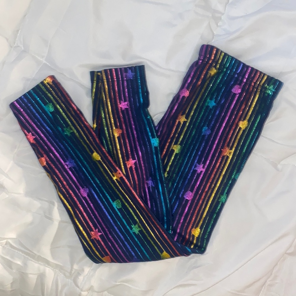 Rainbow leggings sparkly girls 7
